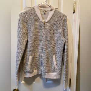 Lucky Brand zip cardigan cream/gold thread. Size Medium